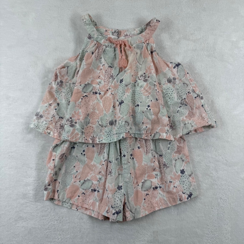 Savannah Kids Girls 24M Cactus Floral 2-Piece Romper Set Pink Green Halter 6865
